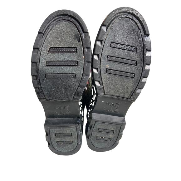 Capelli New York Women Sz 8 Tall Rain Boots Black White Floral Design Block Heel - Picture 9 of 12